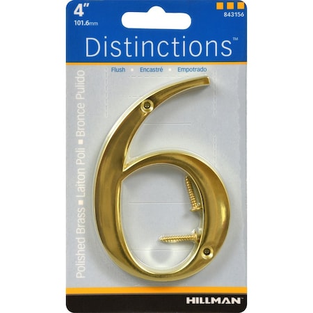 Hillman HILLMAN Distinctions 4 in. Gold Zinc Die-Cast Screw-On Number 6 1 pc, PK3 843156